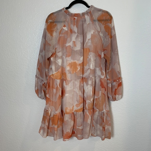 Express Mini Shift Dress Womens Size Large Floral Ruffle Neck Tiered Boho Fairy - Picture 8 of 11